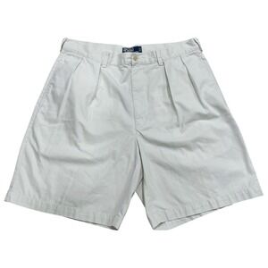 VTG Polo Ralph Lauren Tyler Short Mens 34 (Tag 36) Stone Preppy Pleated Chino